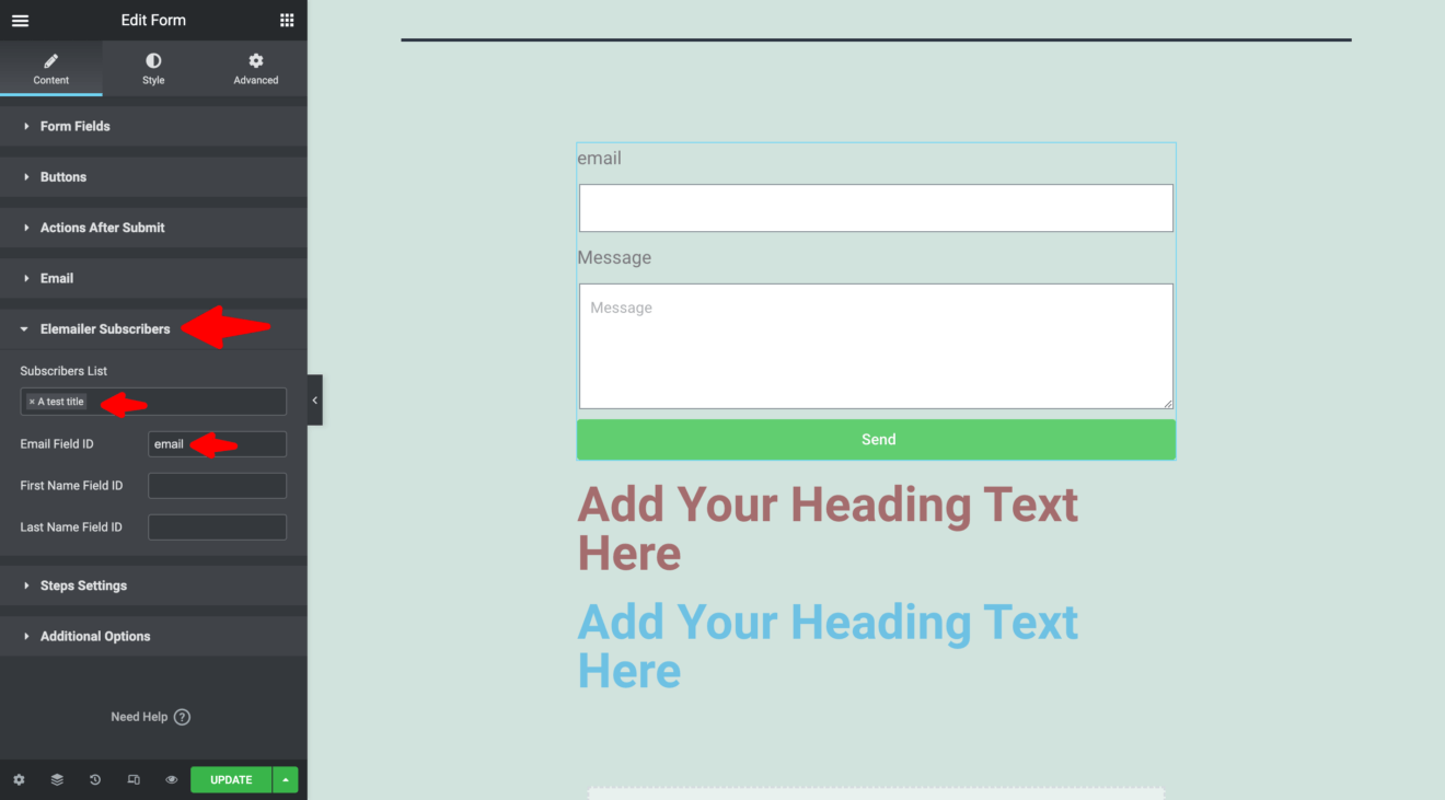 Add Subscriber Through Elementor Pro Form Widget | Elemailer
