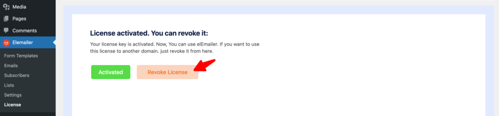 deactivate license elemailer