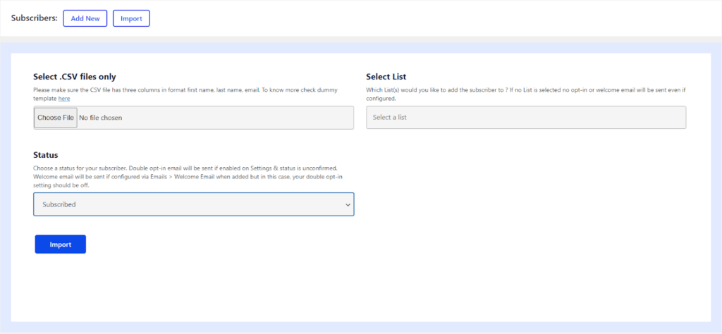 Elemailer subscriber import from csv