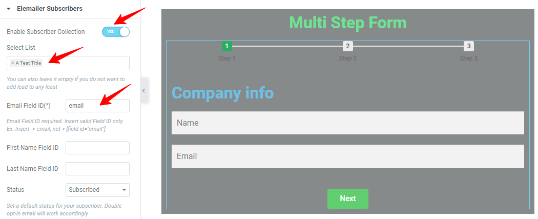 Add Subscriber Through Piotnet Addons For Elementor (PAFE) Form | Elemailer